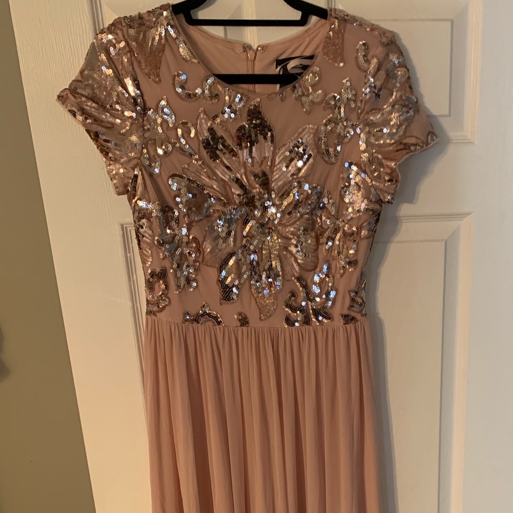 Betsy & Adam sequenced top formal dress